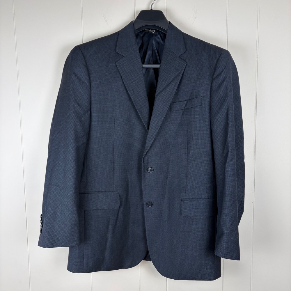 Jos. A. Bank Mens 42L Wool Blazer Blue Micro Check Two Button Sport Coat